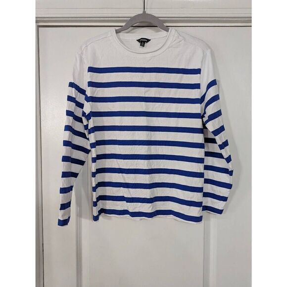 J. Peterman T-shirt women's size small blue white‎ striped sailor nautical coast - Picture 1 of 6